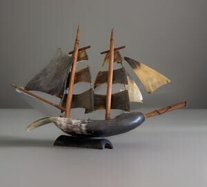 Vintage Horn Bone Model Clipper Sailing Ship Folk Art Boat Nautical Decor 13x10